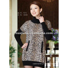 Leopard pattern cashmere sweater dress for young ladies